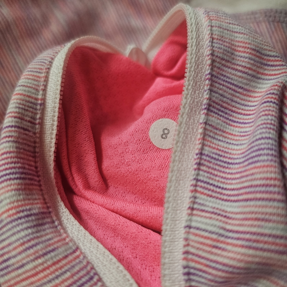 ​Lululemon Define Jacket Luon Pink Purple Space Dye Stripe White Trim Size 8 - Picture 8 of 8